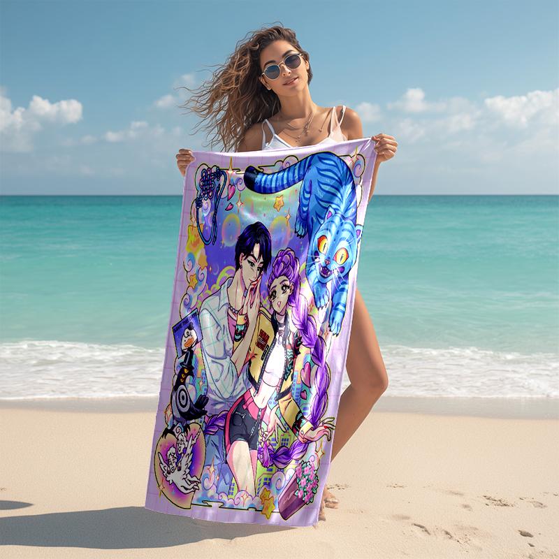 1pc KPop Demon Hunters18 Beach Towel, Comfortable and Thick, and Swimming/Bath/Picnic/Camping Towel, Suitable for Seaside Beaches