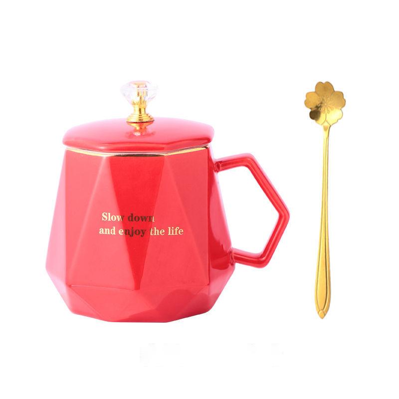 Кофейная чашка, кружка с крышкой, ложка, керамическая чашка, европейский стиль, корейская студентка, большая емкость, чайная чашка, домашняя питьевая вода