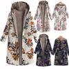 Womens Winter Warm Outwear Floral Print Hooded Pockets Vintage Oversize Coats