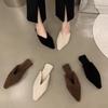 Fashion 2024 Spring Woman Fur Mules Slippers Fashion  Slides Shoes Ladies Elegant Outdoor Street Style Low Heel Footwear