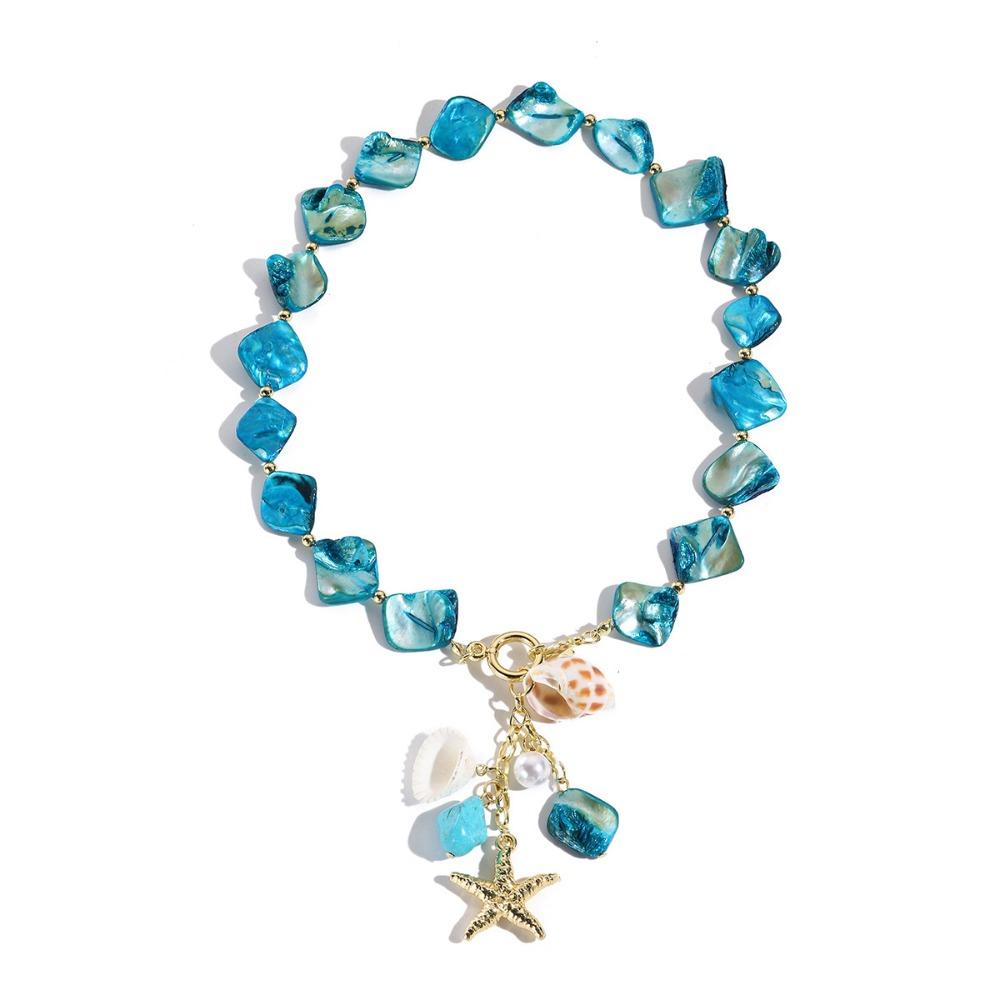 Handmade Sea Star Pendant Necklace Imitation Pearl Bohemian Shell Beads Necklace  Couple Gift