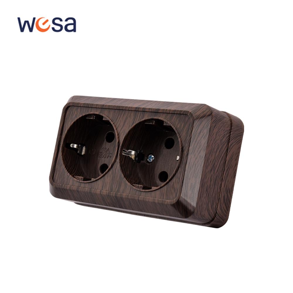WESA Wood Wall Surface Button Light Switch EU Spray Paint Plastic Outdoor 2 Gang 1 Way Wall Exterior Rocker On / Off Switch