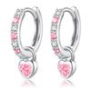 High Quality Hoop Dangle Hypoallergenic To Metal 925 Present "Silver Thunder" Earrings, Women's, Zirconia, Pink, Birthstone, Earrings, Earrings,