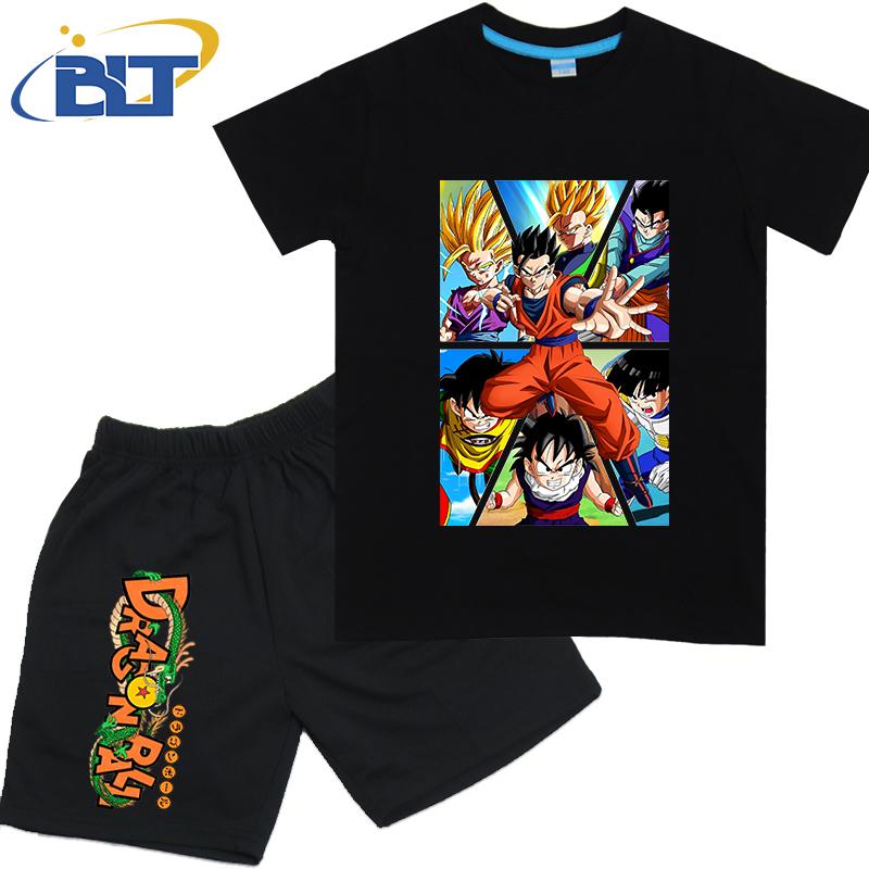 Dragon Ball Son Goku Anime T-shirt Set Kids Polyester Short Sleeve Shorts 2-piece Set Boys Girls Cartoon Clothing