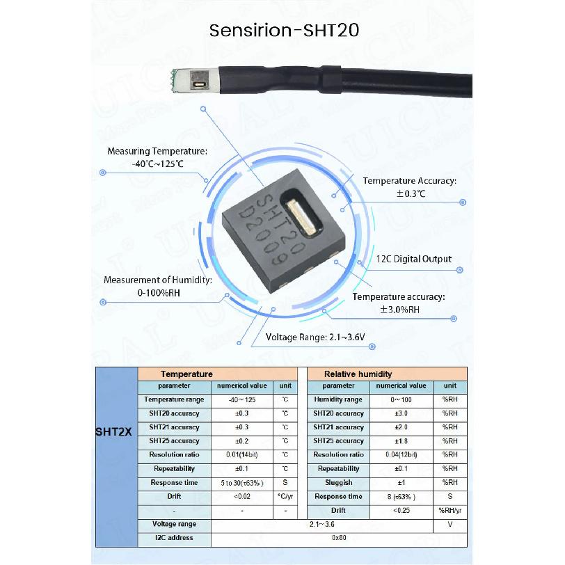 Temperature Humidity Sensor Probe Cable Metal Head Digital Capacitance Sensors 1M Length I2C Output SHT20 SHT30 SHT40 SHTC3Replacement Sensors2