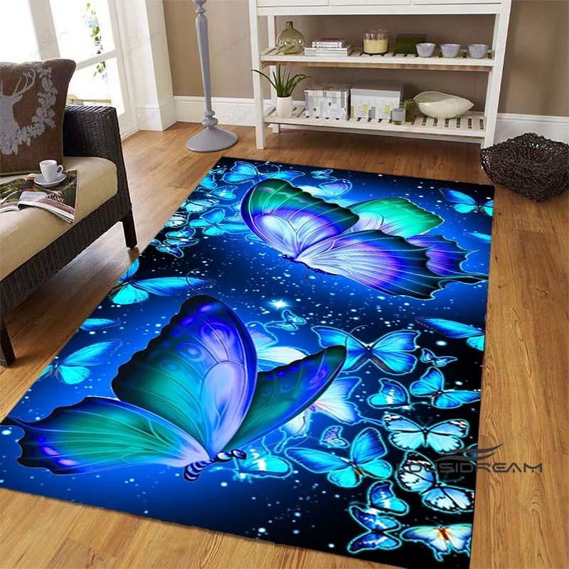 Dreamy Purple Butterfly Pattern Rugs for Living Room Bedroom Area Rugs Child Room Play Rug Cartoon 3D Printing Kids Game Mats001
