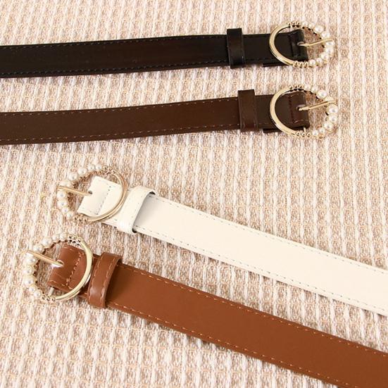 Женский ремень Yousheng из искусственной кожи, украшенный искусственным жемчугом, с пряжкой-булавкой и регулируемыми отверстиями, поясная лента, универсальный модный аксессуар