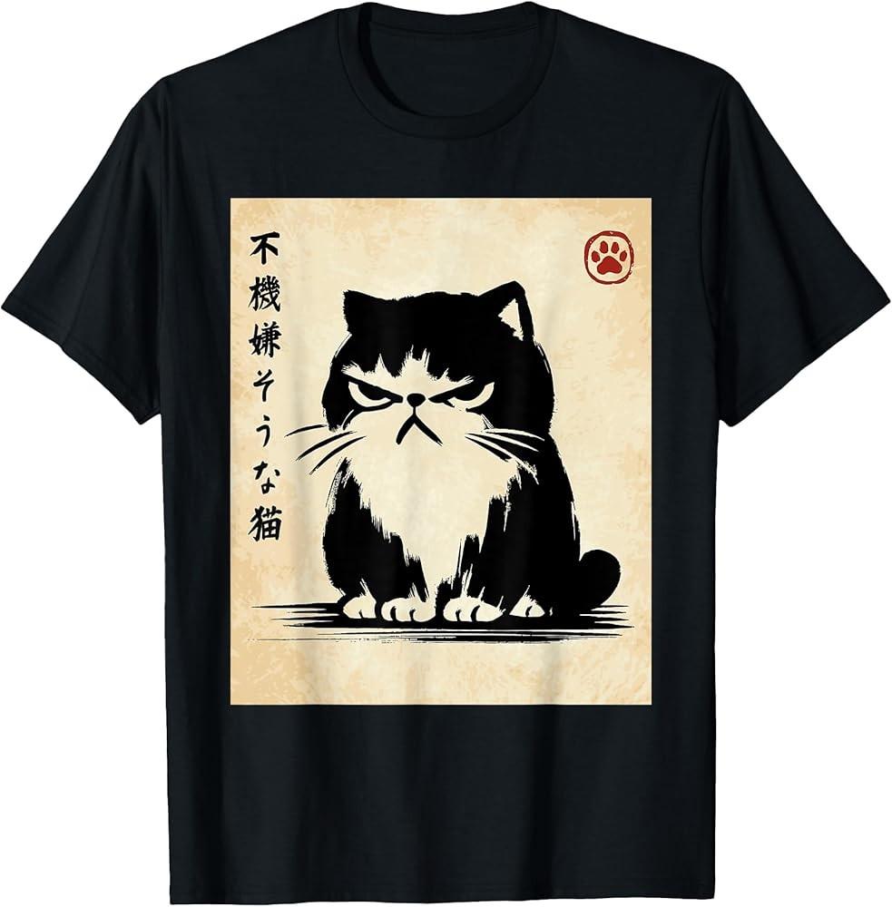 Кавайная Кошка Аниме Японская Новинка Забавная Футболка с Кошкой Унисекс Футболка