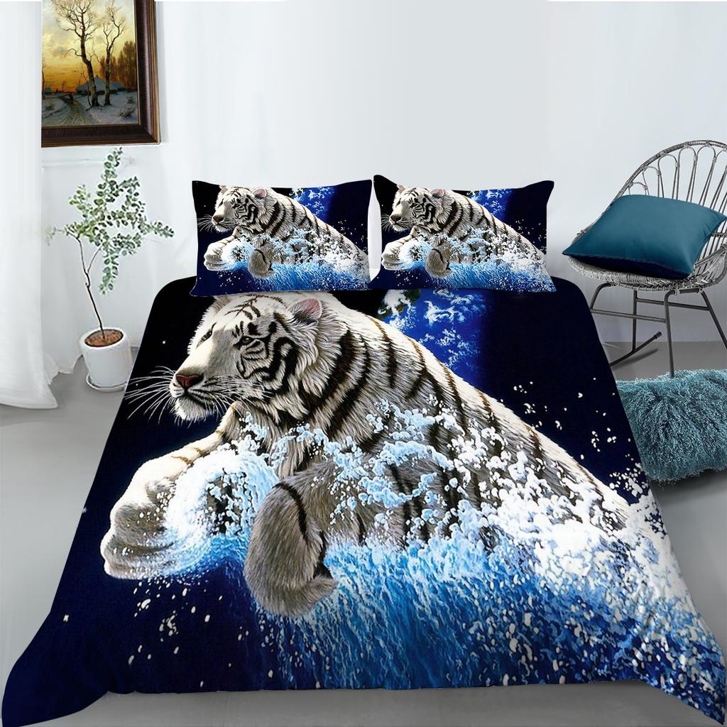 Комплект постельного белья с принтом «Свирепый тигр», полноразмерная двуспальная кровать, пододеяльник с рисунком льва, супермягкое и дышащее постельное белье на молнии
