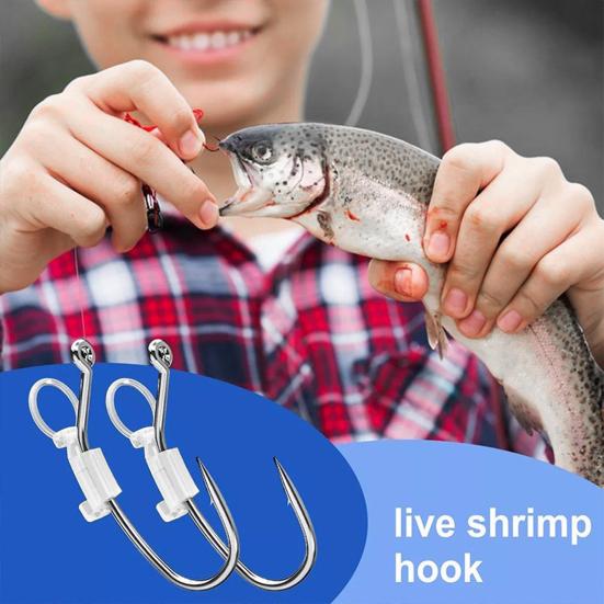 3/5/10/20Pcs Luminous Live Fishhook with Barbed Shrimp Fixing Hook Glow-in-the-dark Offset Freshwater Saltwater Catfish
