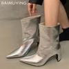 Pointed Toe Women Ankle Boots Leather Elegant High Heels Fashion Winter Shoes 2025 Trend Designer Goth Pumps Chelsea Botas Mujer