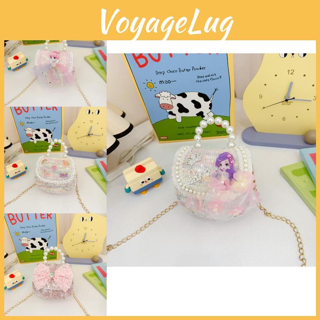 Crossbody Bowknot Girls Bag Sparkly Cartoon Shoulder Bag With Pearl Chain Strap