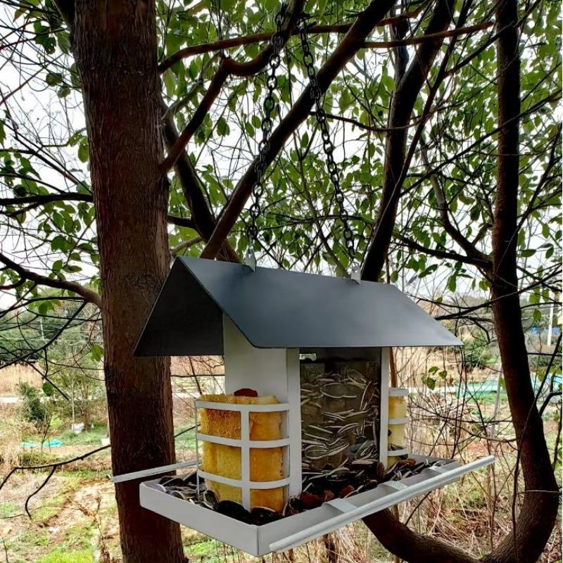 1pcsCreative Swing House Bird Feeder - Iron outdoor hanging decoration, suitable for gardens/terraces/yard