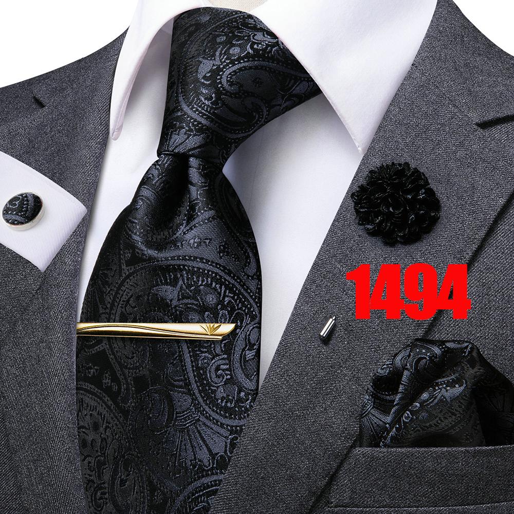 Hi-Tie Mens Silk Tie Set Brooch Pin Necktie Hanky Cufflinks Tie Clip for Business Wedding