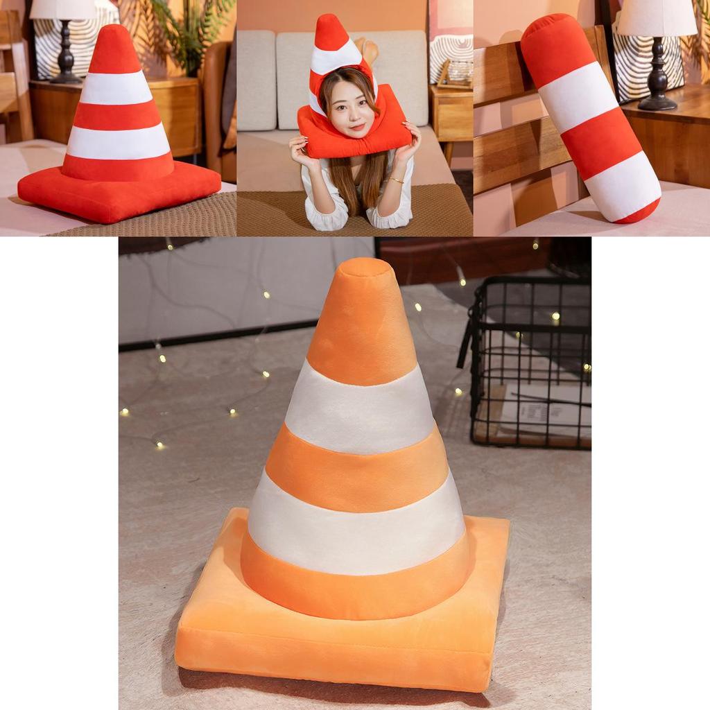 Adorable Traffic Cone Shaped Plush Pillow Versatile Decorative Cushion For Any Room