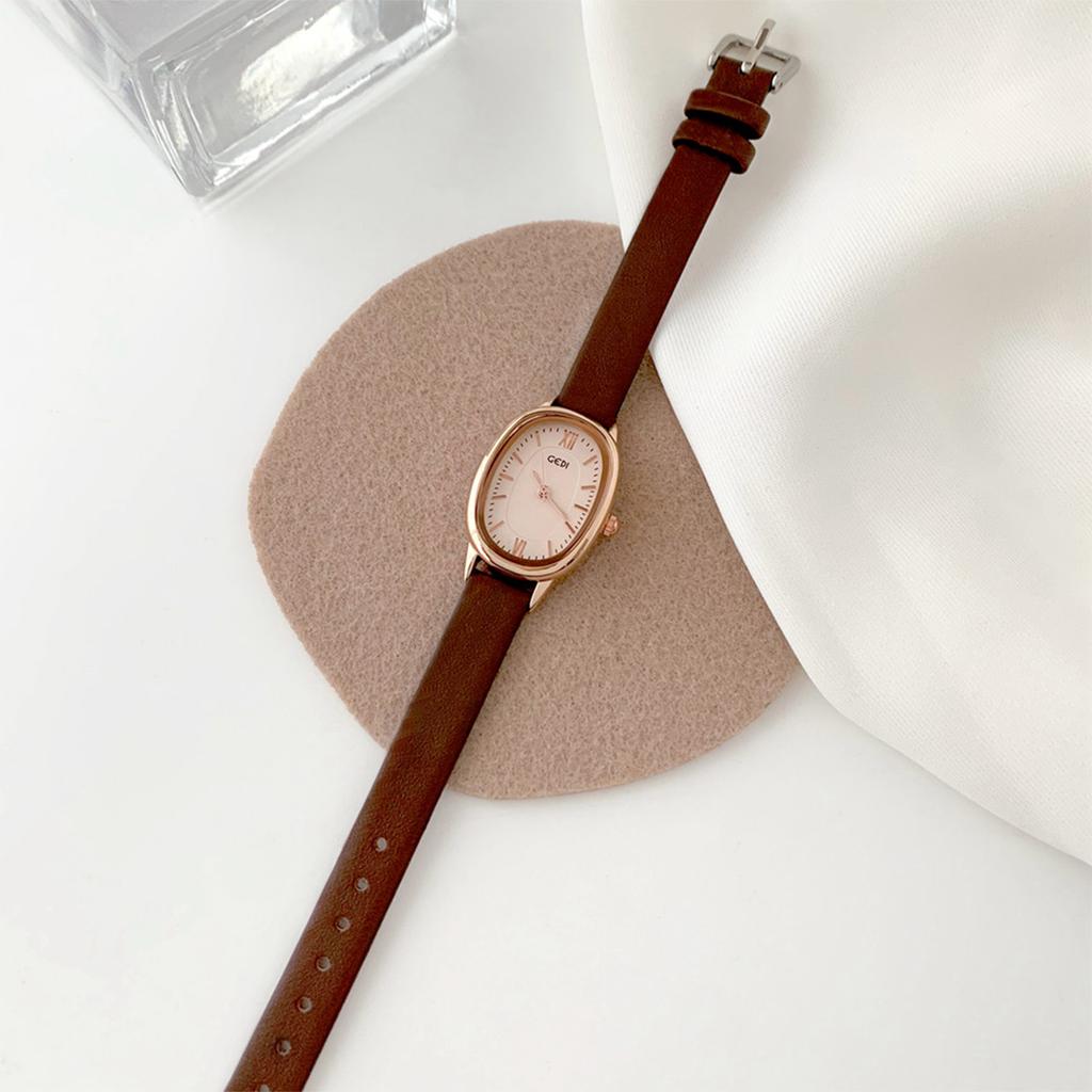 New Luxury Vintage Women's Watch Minimalist Oval Small Dial, Water-Resistant Genuine Leather Quartz Watches Gift for Women