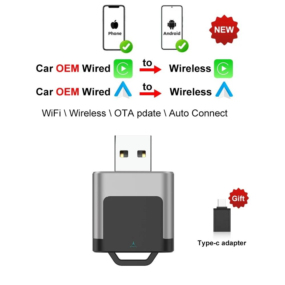 Беспроводной адаптер Carplay Android Auto 2 в 1 Адаптер Carplay для штатной автомагнитолы с USB Plug and Play Проводной в Беспроводной