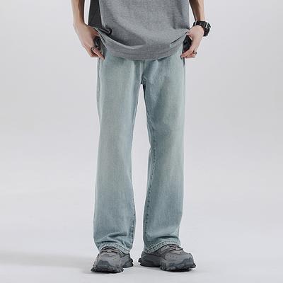 Весна и Лето Американский Хай-стрит Широкие брюки Свободные Прямые Облегающие Джинсы-клеш