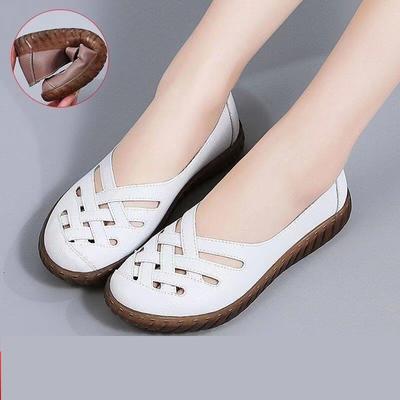 Кожаные нескользящие туфли из говяжьих сухожилий с мягкой подошвой и отверстиями, летняя верхняя одежда, обувь для мам, полые, дышащие, универсальные сандалии с одной педалью