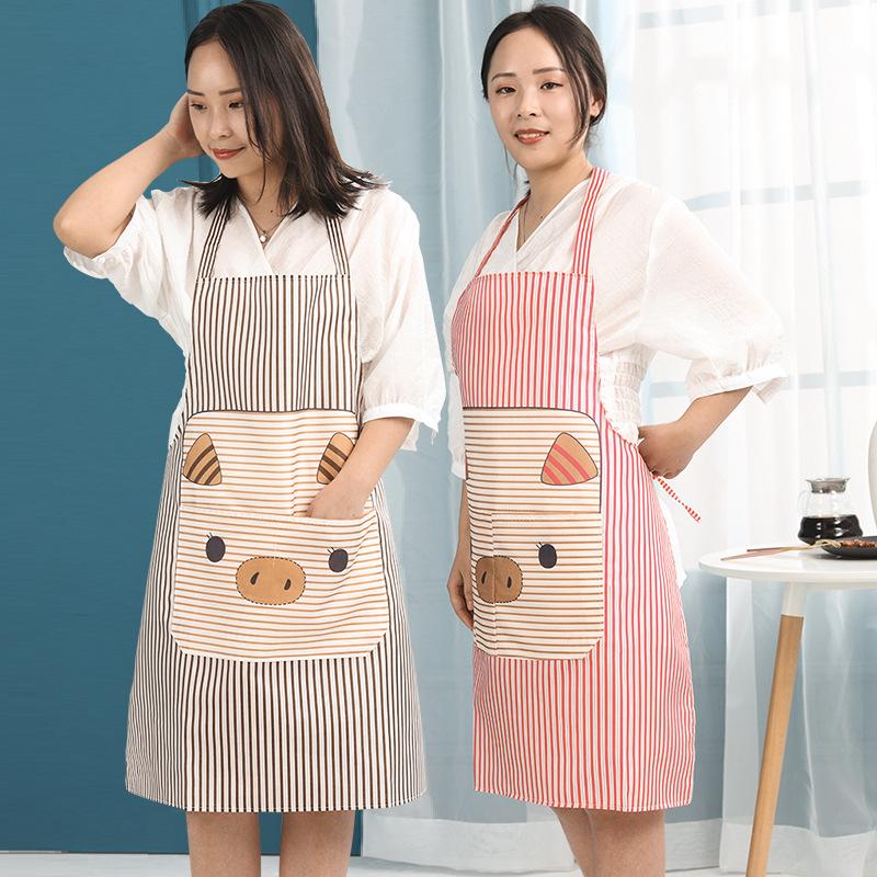 Unisex Apron with Pockets Cartoon Cute Bear Stripe Printed Kitchen Cooking Baking Apron