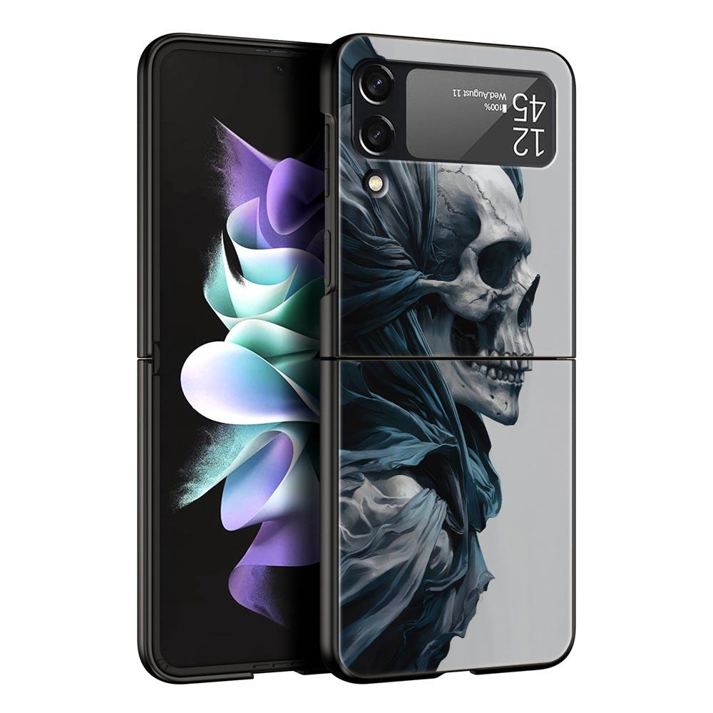 Жесткий чехол-бампер из поликарбоната с рисунком черепа для Samsung Galaxy Z Flip 7 6 5 4 Черная крышка для Galaxy Z Flip 3 Складной корпус Fundas Capas