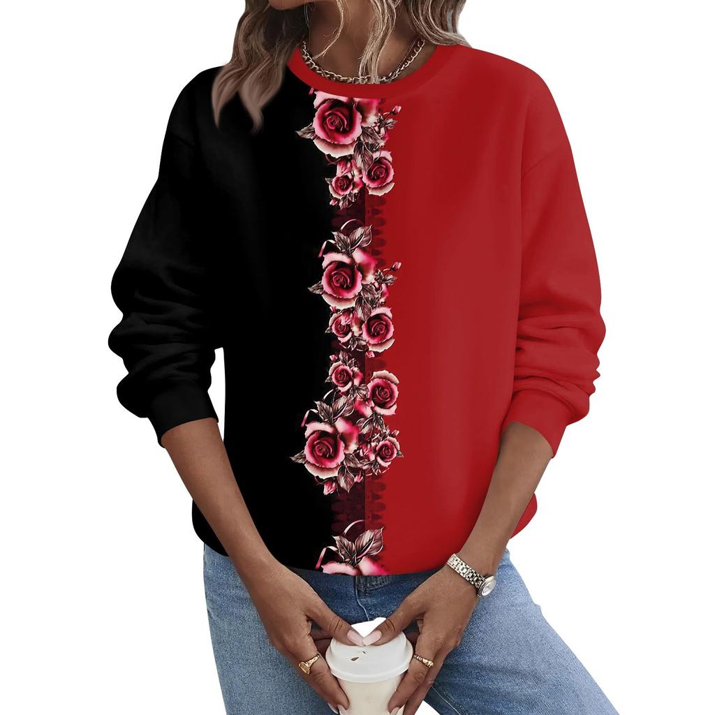 Женская осенне-зимняя повседневная толстовка с круглым вырезом и длинным рукавом с принтом