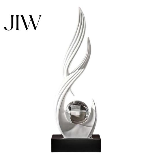 Minimalist Decorative Statue for Entryway Abstract Sculpture with Clear Crystal Ball, Modern Flowing Curve Tabletop Decor Luxury Home Office