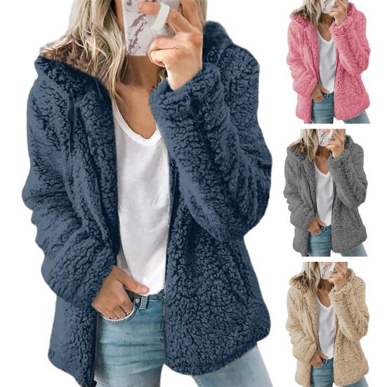 Women Winter Sherpa Fleece Short Jacket Hooded Zipper Cardigan Coat Warm Casual Solid