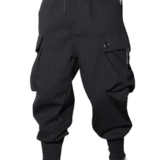 Мужские брюки-карго с ремешками на щиколотке, свободные однотонные брюки с несколькими карманами, мягкие дышащие шнурки с эластичной резинкой на талии, повседневные спортивные мужские спортивные штаны, длинные брюки