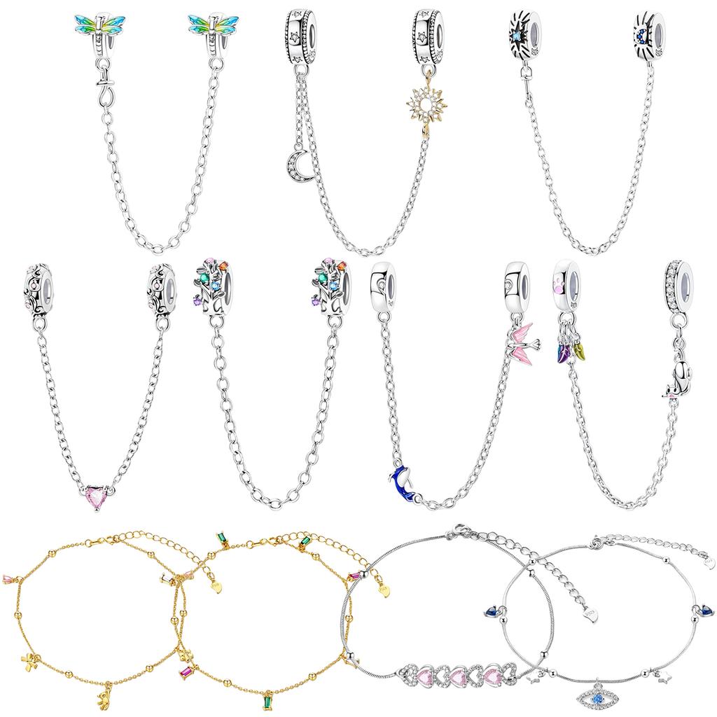 Новая медная цепочка безопасности с подвесками в виде бабочки, сердца, дерева, луны, браслет-амулет, бусина, подходит для оригинального браслета, сделай сам, женские украшения