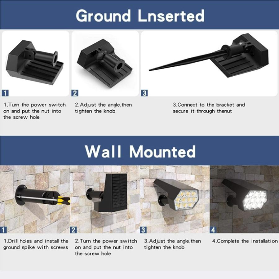 Solar Lights Outdoor Waterproof 92 LED 3 Modes Adjustable Solar Powered Garden Yard Pathway Lawn Landscape Spot Lights Decor