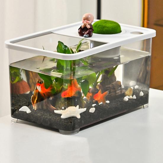 Plastic Fish Tank Small Betta Fish Tank with Hanging Basket Household Aquarium Turtle Tank
