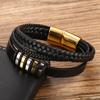 Fashion Classic Black Leather Braided Magnetic Buckle Bracelets for Men's Trendy Charm Casual Party Jewelry Gift
