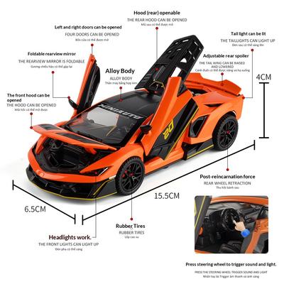 1:Спортивный автомобиль Lambo 4-дверный, литая модель из сплава, масштаб 1:32, с механизмом обратного хода, звуком и светом, модель автомобиля-базы, детская игрушка, украшения, подарок