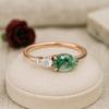 Moss Agate Pear Cut Ring, Rose Gold Plated 925 Sterling Silver, Three Stone Bridal Jewelry, Unique Engagement Anniversary Gift for Her