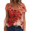 Летние женские свободные разноцветные цветочные 3D-принтованные повседневные футболки с V-образным вырезом и короткими рукавами женские