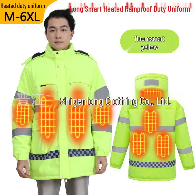 Мужская зимняя куртка с подогревом и светоотражающими элементами - Толстая, водонепроницаемая, утепленная хлопком рабочая одежда для дорожного хозяйства и дежурства на автомагистралях
