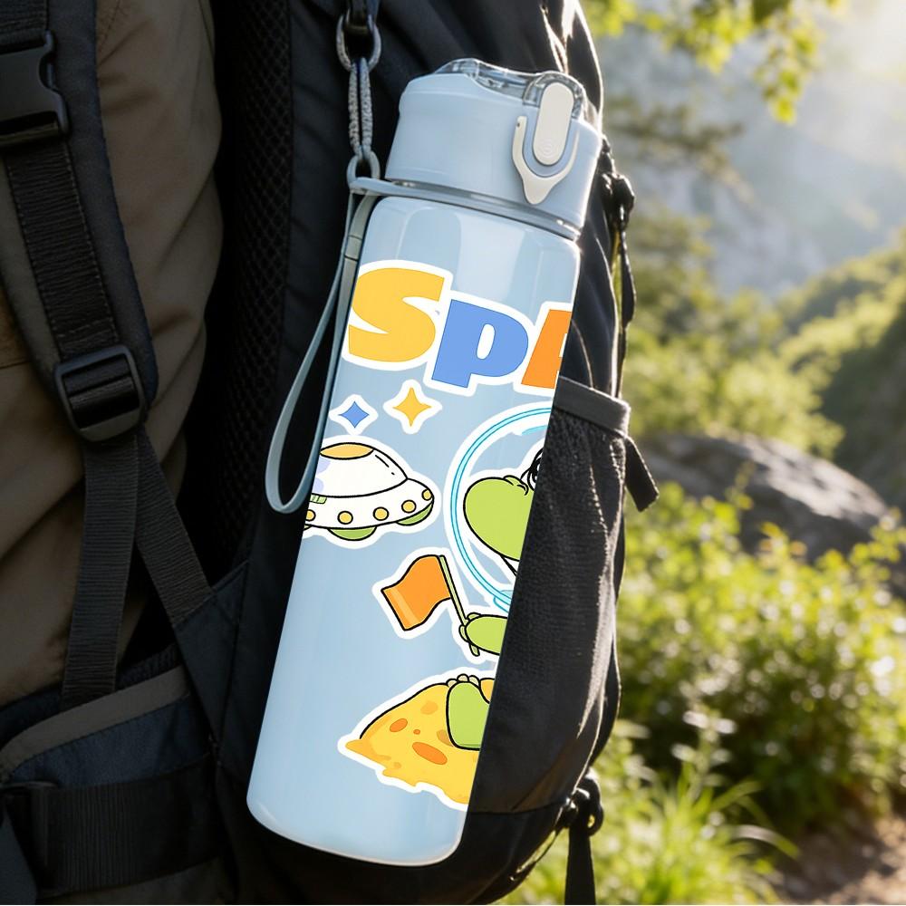 1PC Space Suit Dinosaur Print 750ml Color Plastic Sports Water Bottle Leakproof Flip Straw Lid Suitable for Sports Office Home Use