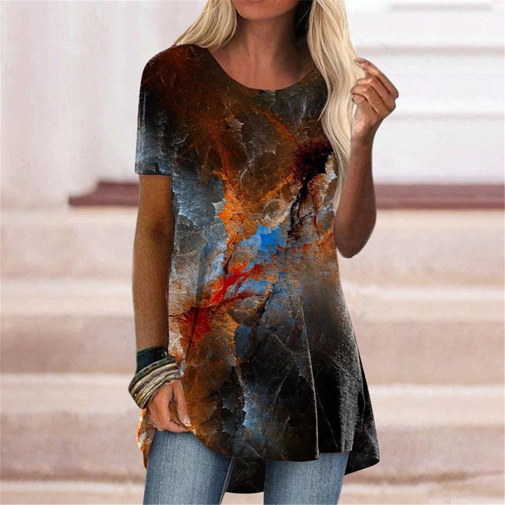 Футболка с абстрактным градиентом цвета и 3D принтом, летняя уличная одежда, женские футболки с короткими рукавами, топы Y2K, женские футболки, одежда больших размеров