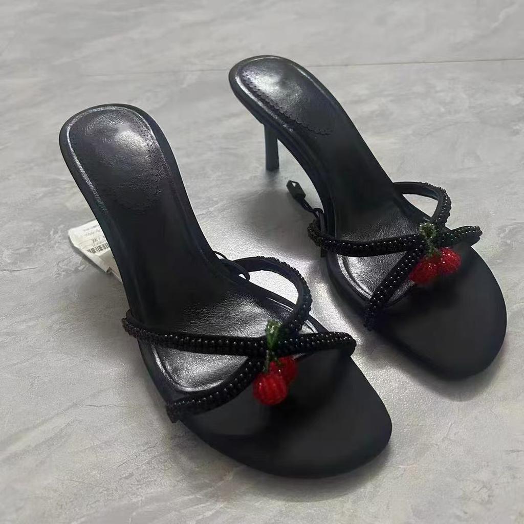Женские туфли TRAF Black Cherry на высоком каблуке, модные сандалии со стразами и острым носком, летние 2024 г., сексуальные туфли-лодочки Zapatos Shoes