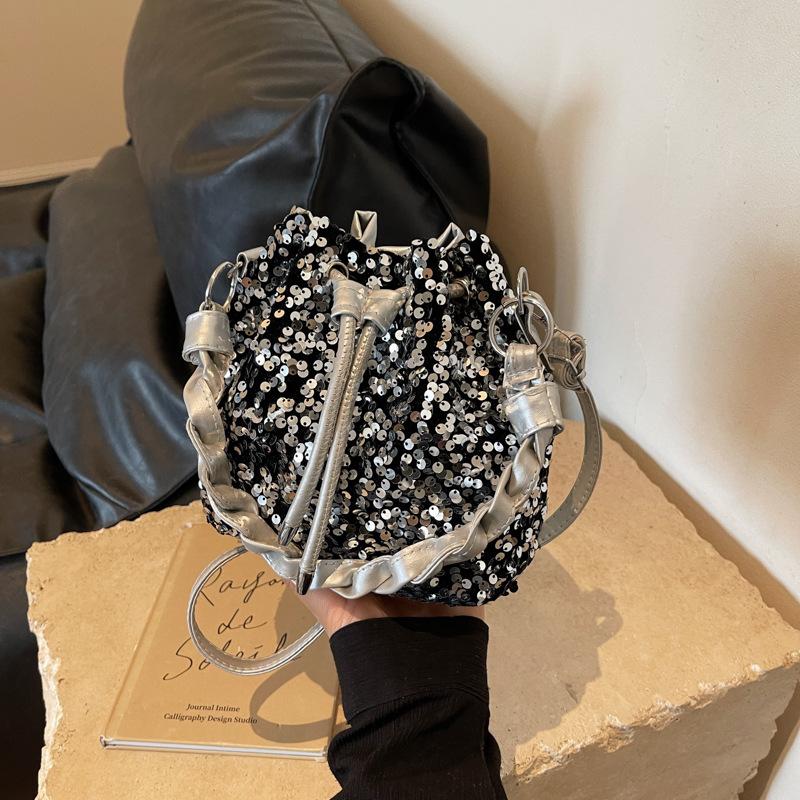 Модная женская сумка на шнурке с пайетками, универсальная сумка через плечо, сумка-ведро