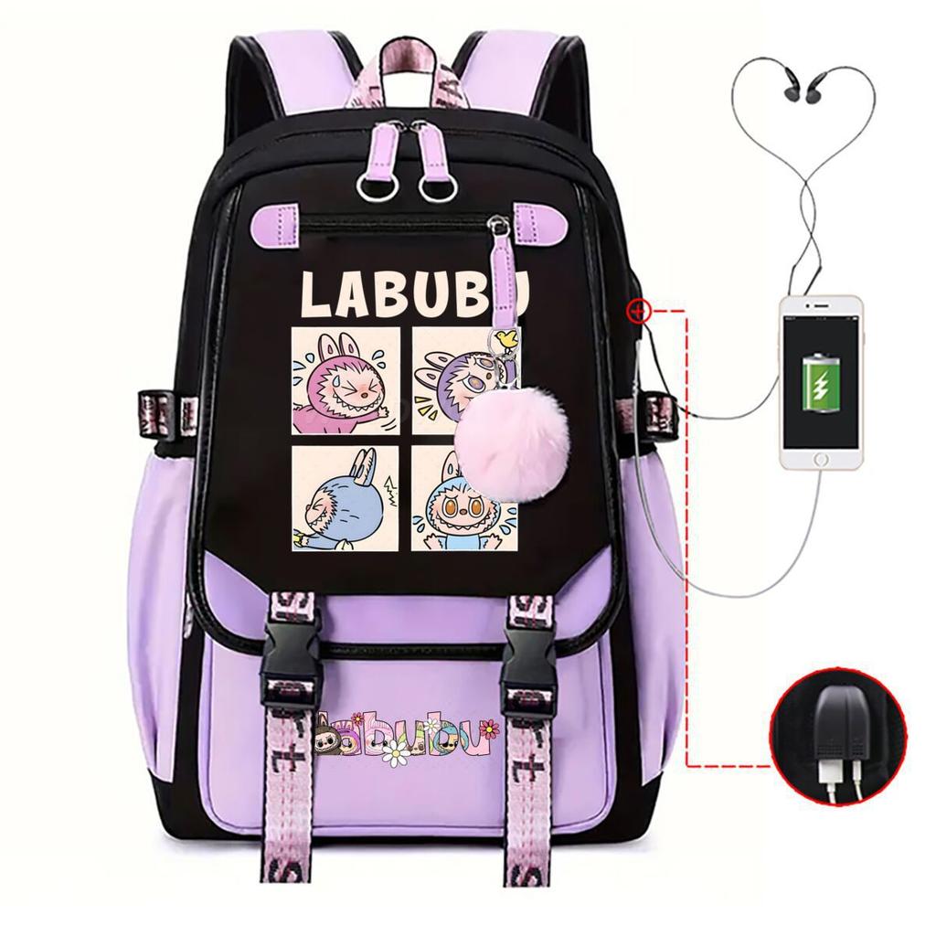 Милый рюкзак с мультяшным принтом LABUBU для учеников средней школы, вместительная школьная сумка в стиле инс