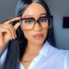 Big Oversized Square Eyeglass Frames Women Trendy Gradients Transparent Computer Optical Lenses Glasses Anti Blue Lens Eyewear