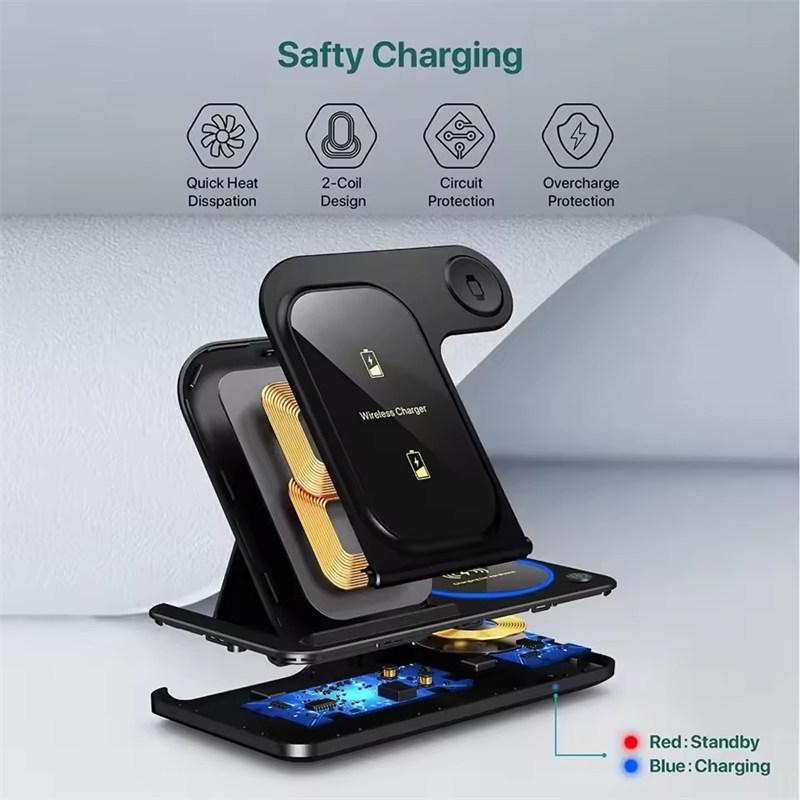 30W LED Fast Wireless Charger Stand 3 In 1 Foldable Charging Station for iPhone17 16 15 14 13 12 11 Apple Watch 9 8 7 6 5 Airpods Pro