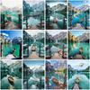 5D Landscape Diamond Painting Lake Boat DIY Full Square Round Drill Mountains Landscape Diamond Embroidery Art Home Decor Gift