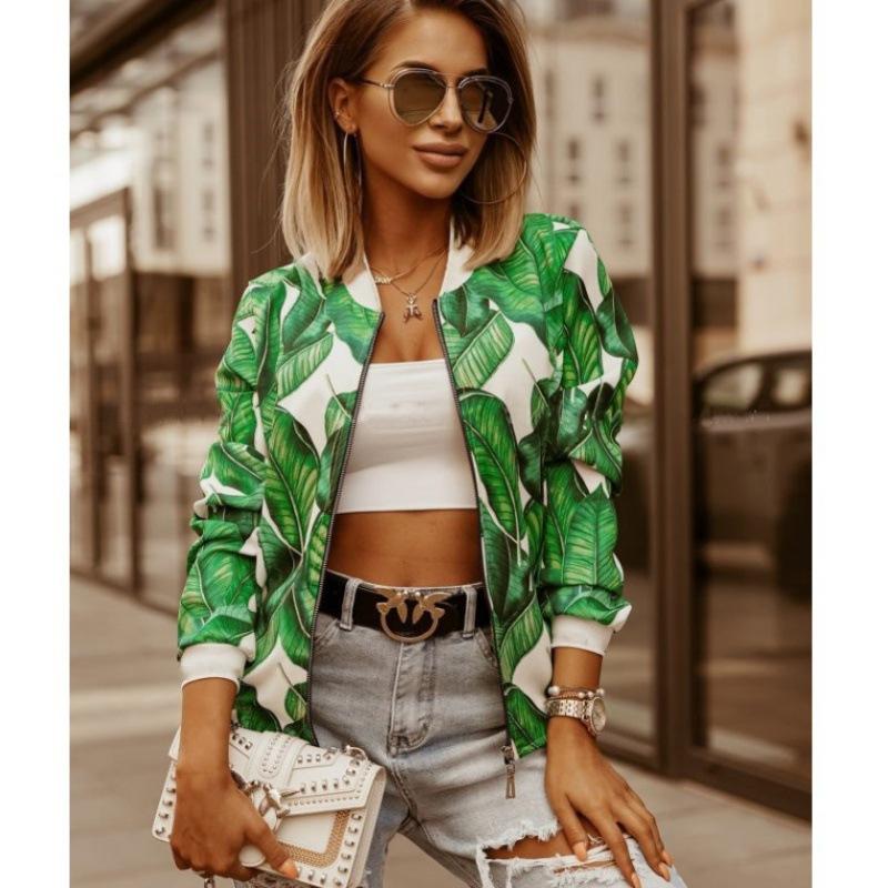 Женская модная короткая куртка с цветочным принтом, повседневная уличная одежда на молнии, облегающая посадка