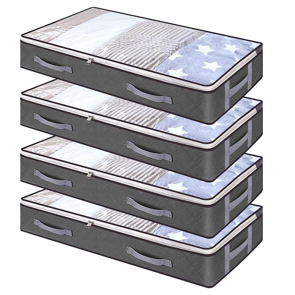 1/2/3/4 Pack Underbed Storage Bags,Large Capacity Foldable Clothes Box,Non-Woven Zippered Organizer for Blankets Duvets Bedding