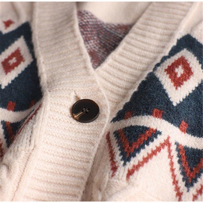 2021 Knitted Cardigan Sweater Retro Soft Top New Loose Casual Embroidery Buttoned Long-sleeved
