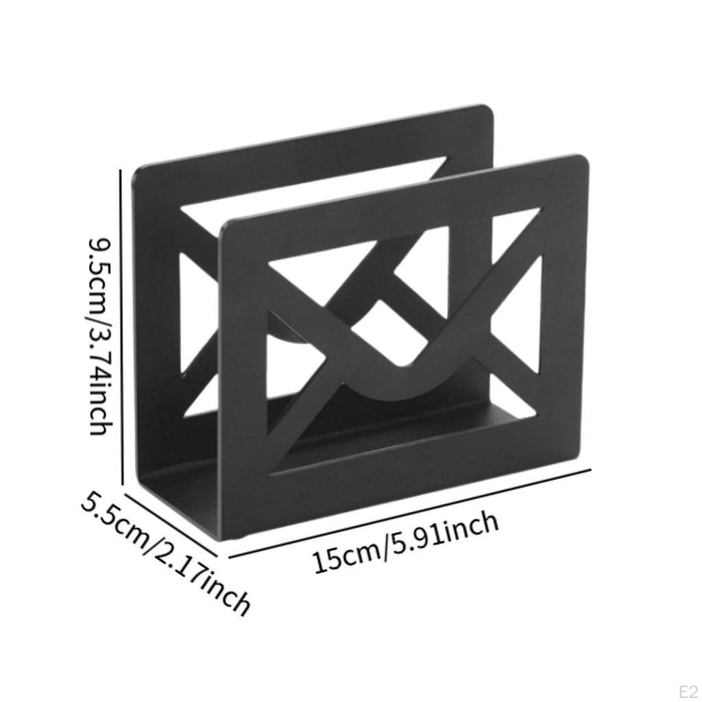 Black Metal Desktop Mail Holder with Cutout Envelope Design, Home Office Desk Letter Organizer