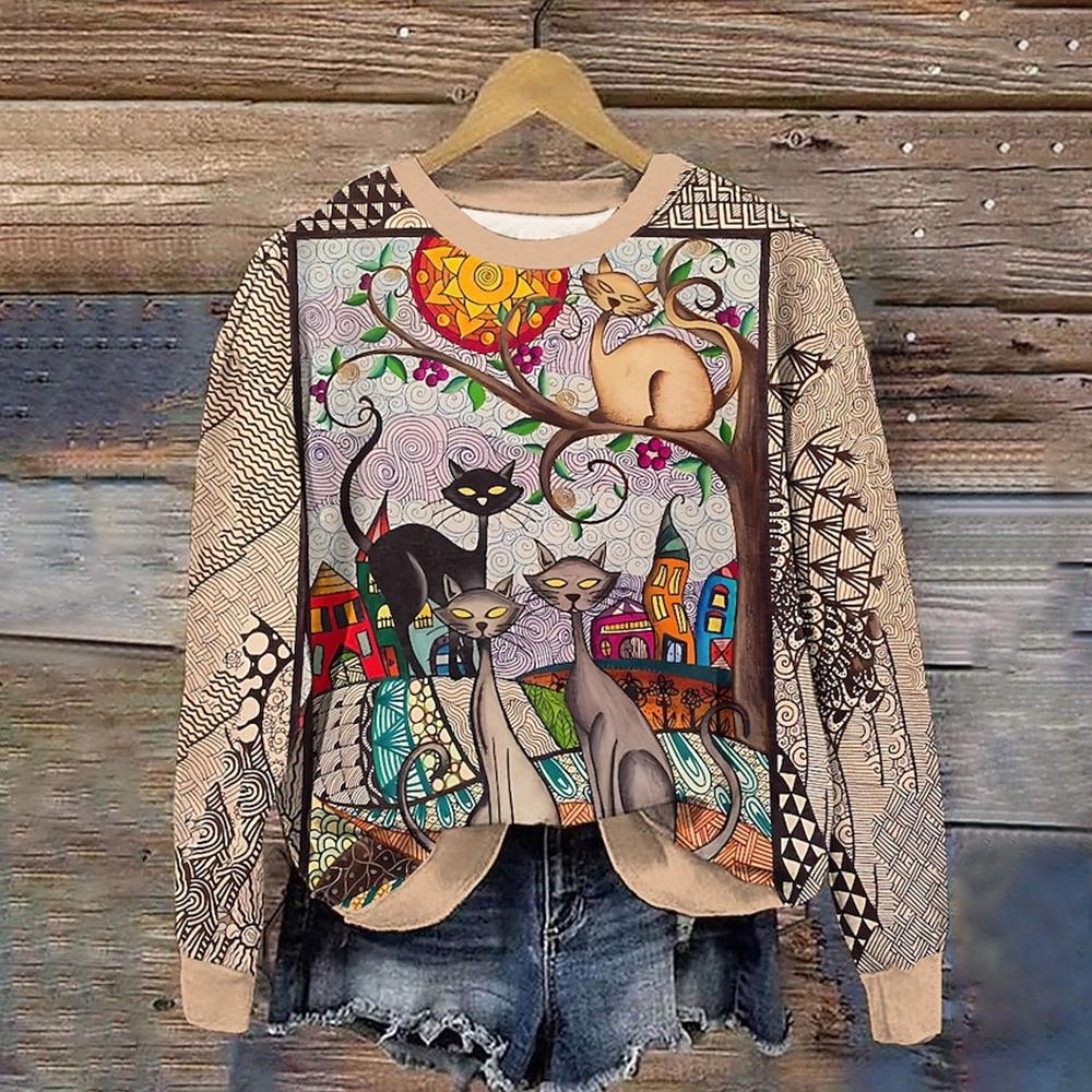 Halloween Women's Long Sleeve 3d Skull Printed Round Neck T-shirts Tops Casual Hoodies Sweatshirt Winter & Autumn Plus Size